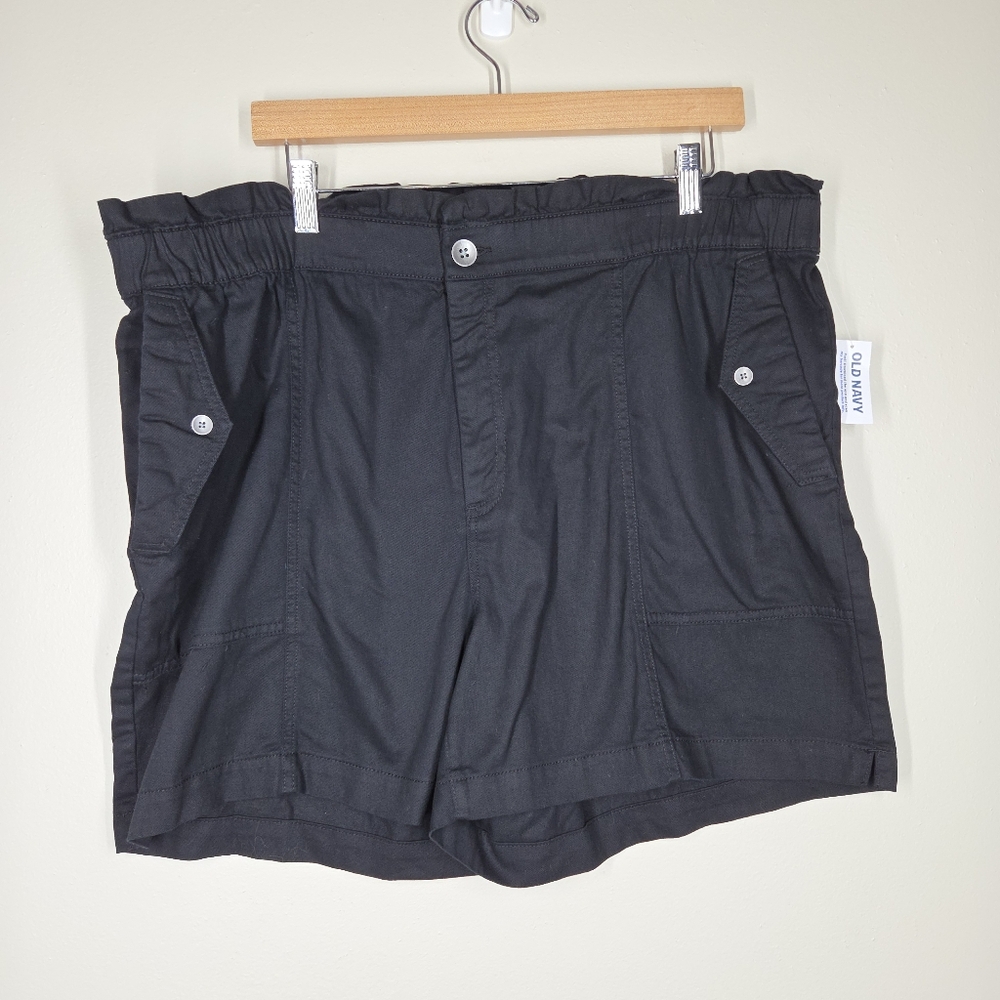 NWT Old Navy Black Soft Utility Shorts Cotton Twill Pockets XL Stretch Waist 5"